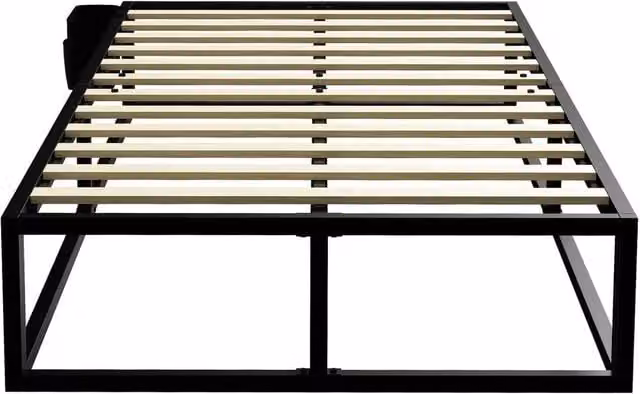 KORVIXA Single Metal Platform Bed Frame with Side Compartments and Storage Bag in Black, 90 x 200 cm – 1