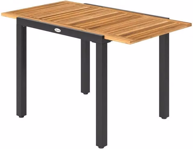 KORVIXA Expandable Square Patio Dining Table in Natural Wood, W/D: 100 x 100 cm