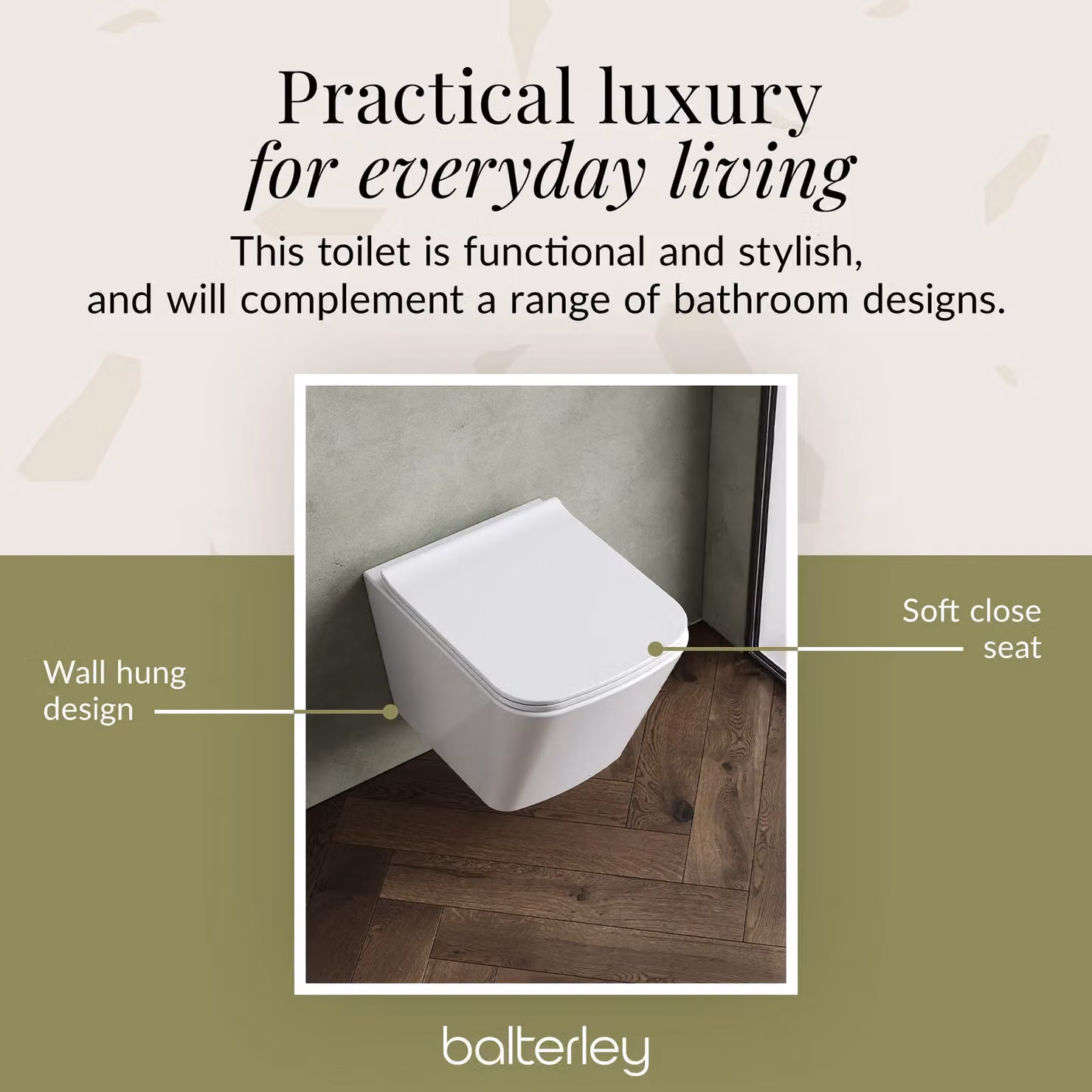 Balterley White Ceramic Rimless Wall Hung Square Toilet Pan and Soft Close Seat W/D/H: 32.5 x 35 x 48 cm – 4
