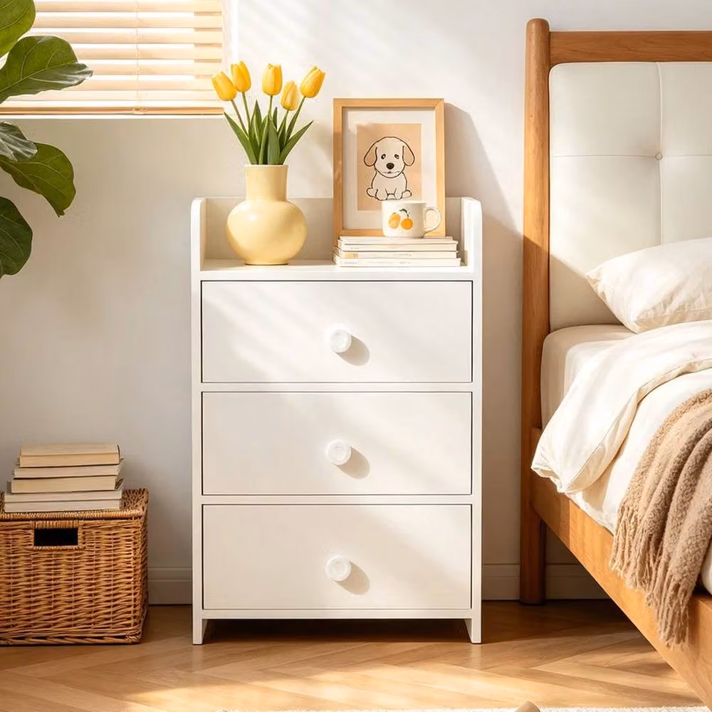 FORGEVIO 3 Drawer Wooden Bedside Chest in White – 2