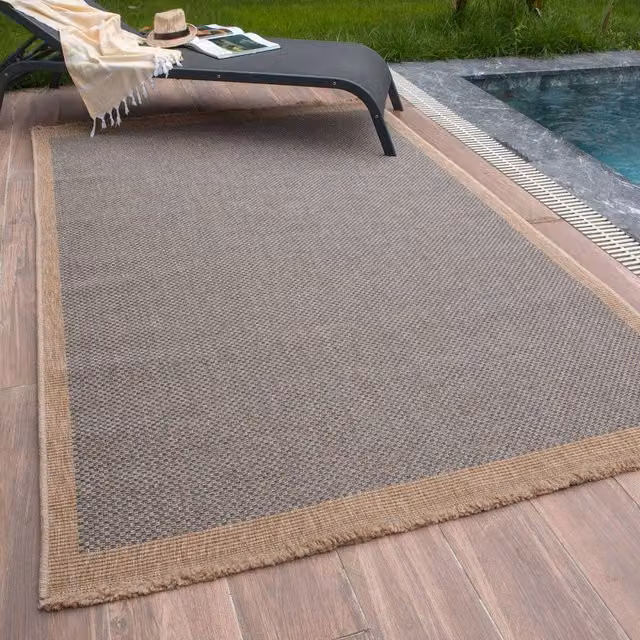 THE RUGS Blue Jute-Look Square Dots Design Outdoor Garden and Patio Rug, W/D/H: 80 x 150 cm
