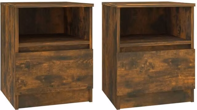 Berkfield Home Set of 2 Smoked Oak Bedside Cabinets in Brown, W/D/H: 40 x 40 x 50 cm – 1