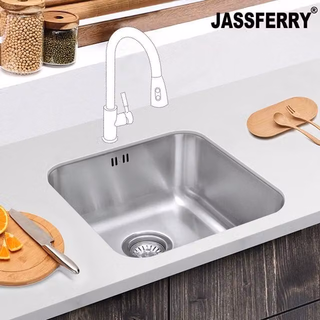 JASSFERRY Undermount Stainless Steel Kitchen Sink in Silver, W/D/H: 45 x 45 x 19 cm
