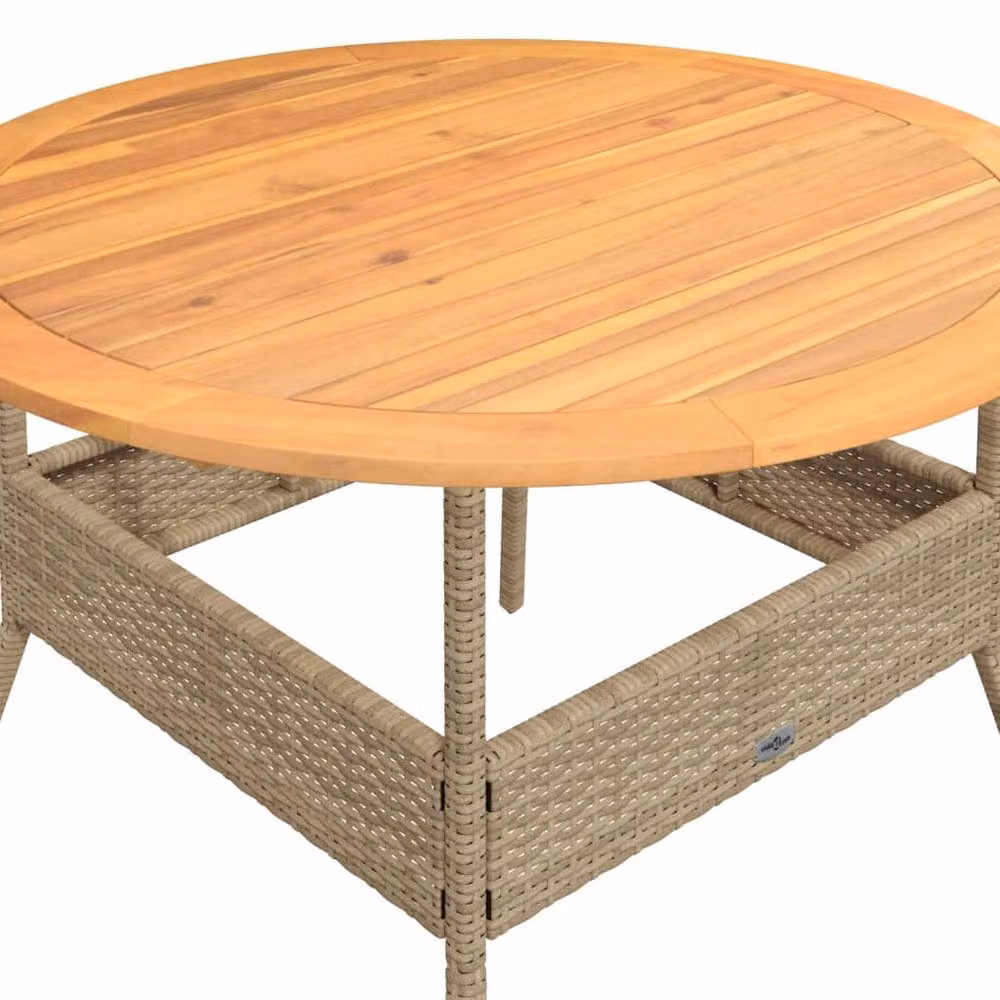 Berkfield Extendable Garden Table with Acacia Wood Top and Beige Poly Rattan, W: 110 cm, D: 71 cm – 4