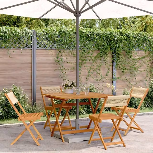 Berkfield Home 5 Piece Garden Dining Set in Beige Polypropylene and Acacia Wood – 1
