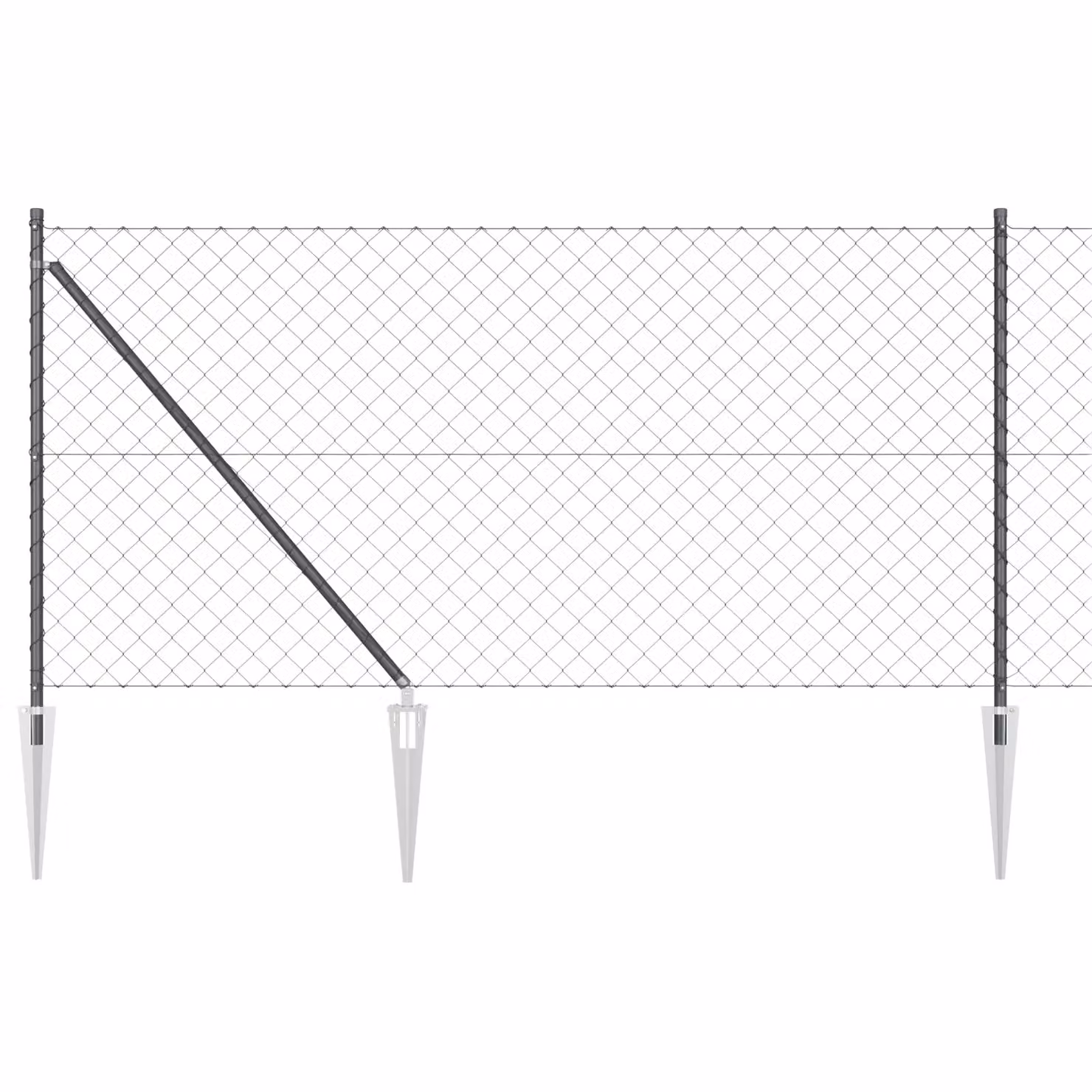 Berkfield Home Grey Galvanised Steel Chain Link Fence with 7 Spike Posts, W: 10 m – 2