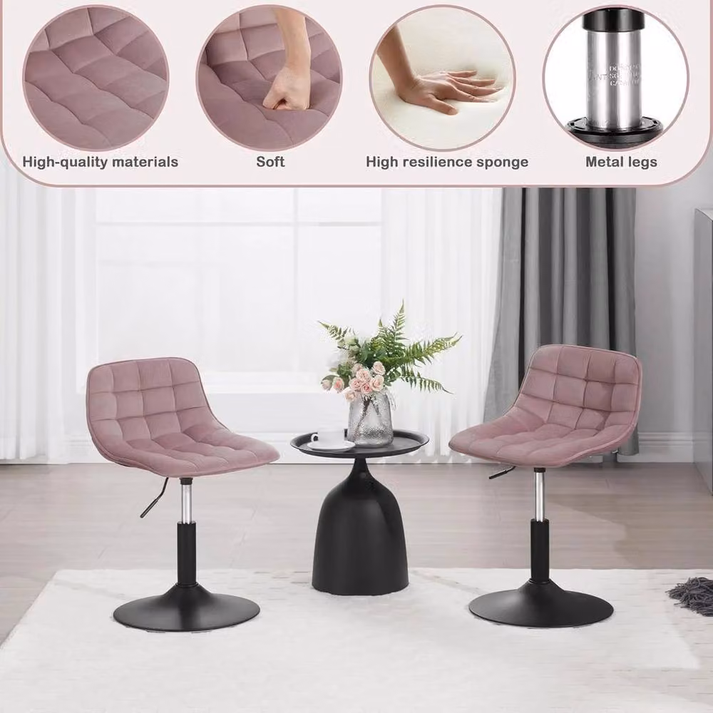 SPETLEK Height Adjustable Dressing Table Chair in Pink Velvet – 3