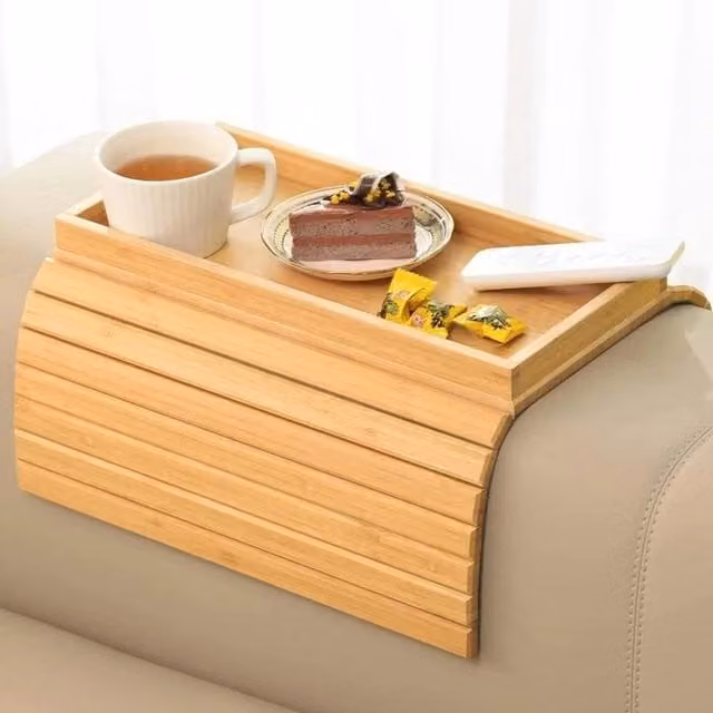 FLAVORA Bamboo Sofa Armrest Storage Tray in Brown, W: 50 cm, D: 50 cm
