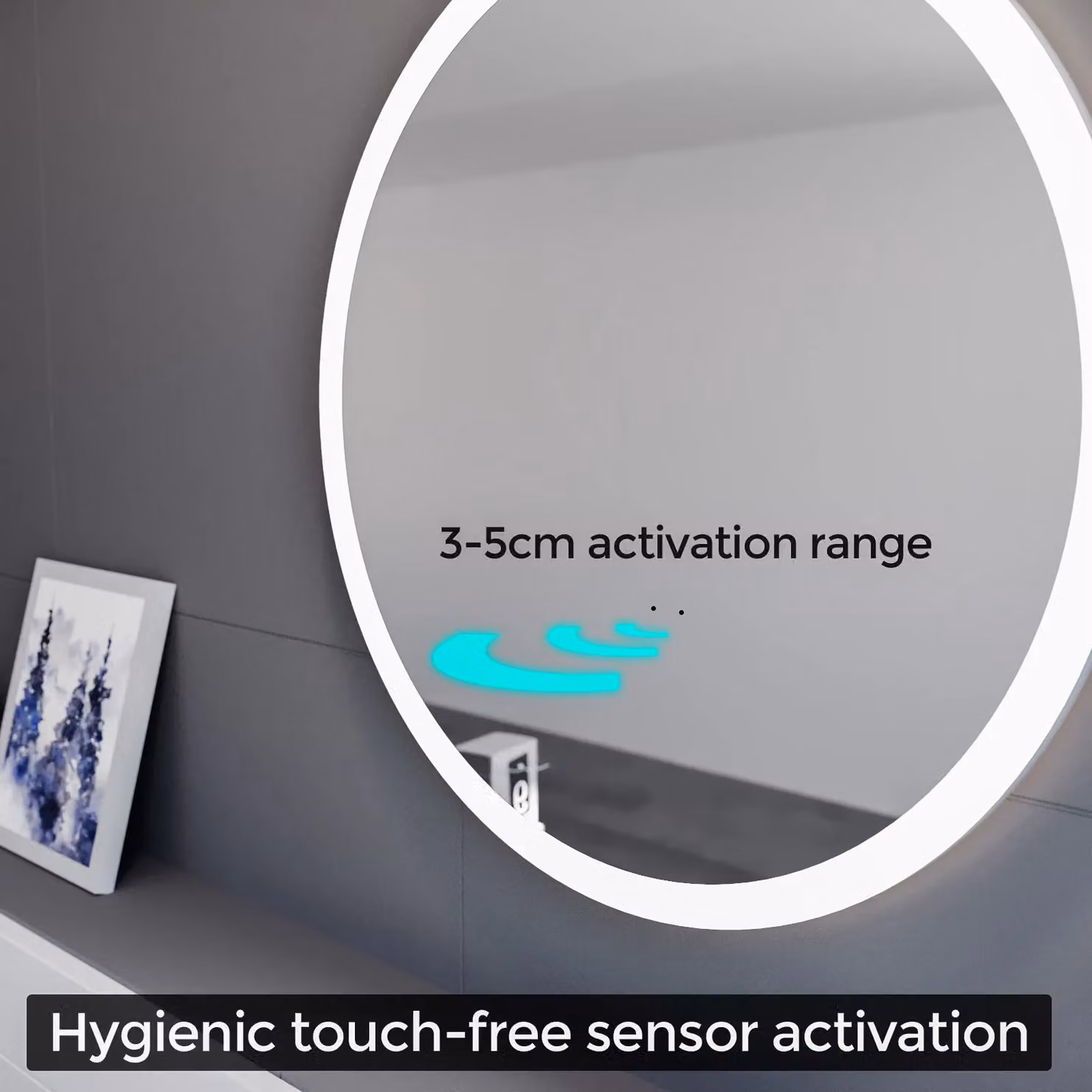 Nes Home Round LED Bathroom Mirror with Motion Sensor, Demister and Anti-fog Function, Silver, Diameter: 600 mm – 3