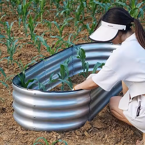 Gr8 Garden Galvanised Steel Oval Raised Bed Planter in Silver, W: 182 cm, D: 61 cm, H: 30 cm – 2