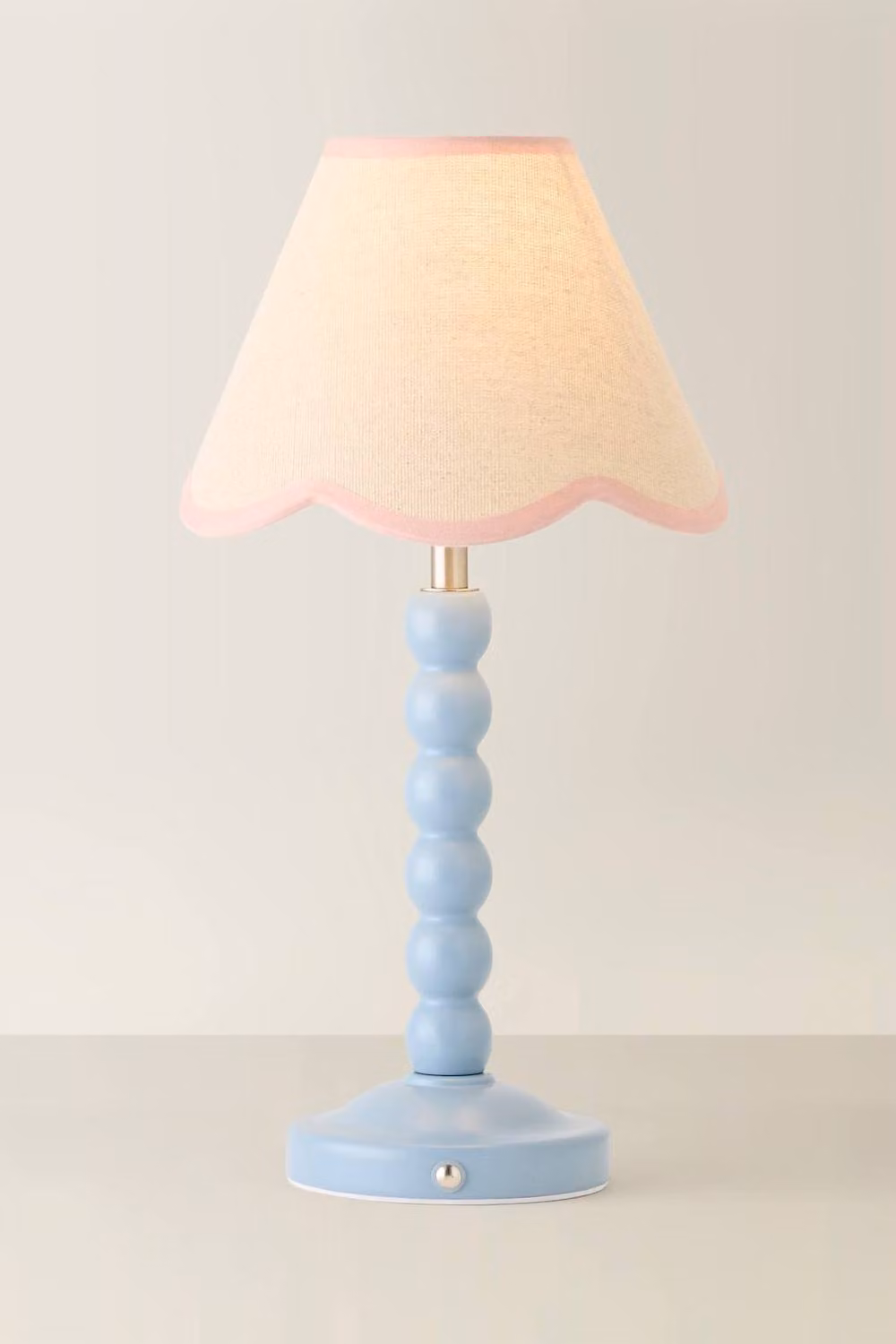 ValueLights Bobbin Scallop Trim Shade Rechargeable Portable Table Lamp in Blue and Cream – 2