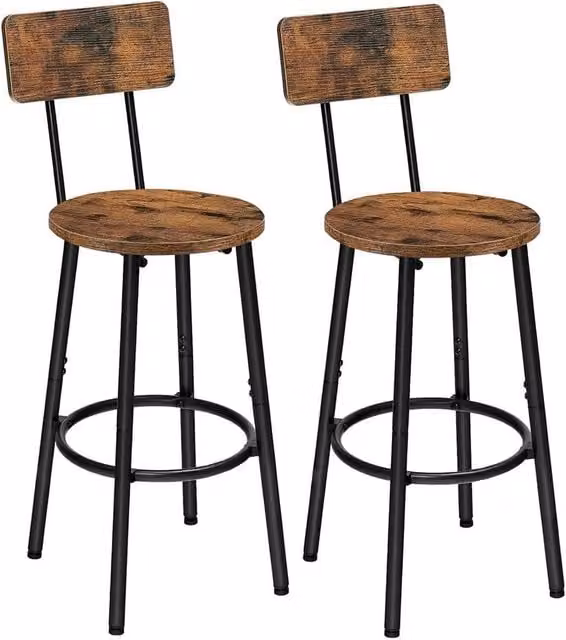 FORGEVIO Set of 2 Brown Industrial Breakfast Bar Stools with Metal Frame – 1