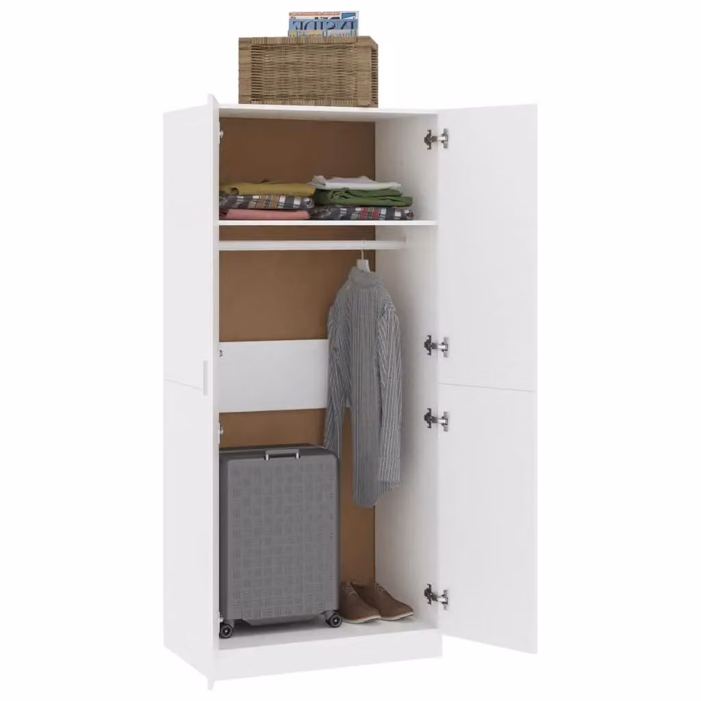 Berkfield Home Modern White Wardrobe with Hinged Doors, W/D/H: 80 x 52 x 180 cm – 2
