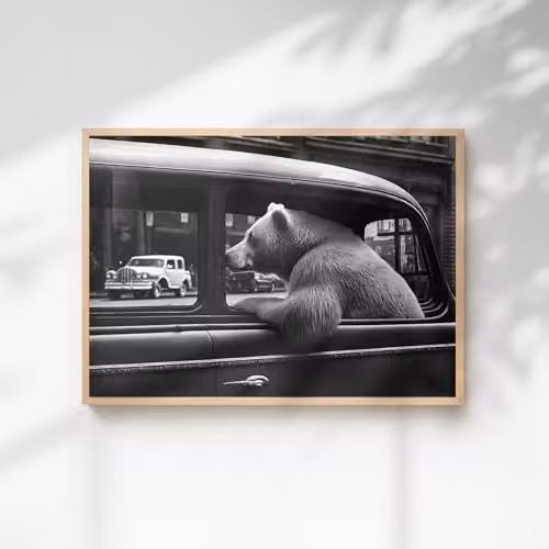 60 SECOND MAKEOVER Bear In A Car Paper Poster, A4