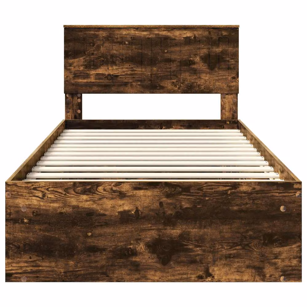 Berkfield Home Modern Bed Frame in Smoked Oak and Brown Solid Pine Wood, W/D/H: 100 x 200 cm – 3