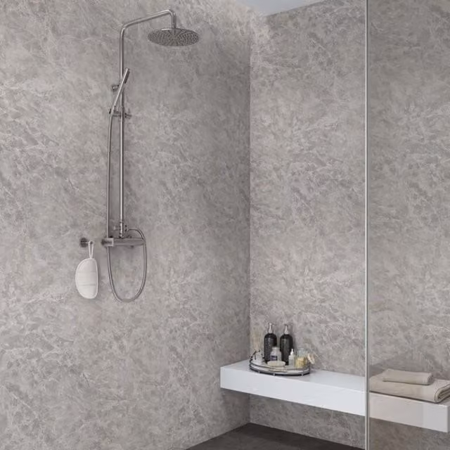 Neptune Bardiglio Marble Look Grey Bathroom Wall Panel, W: 100 cm, H: 240 cm, D: 1 cm