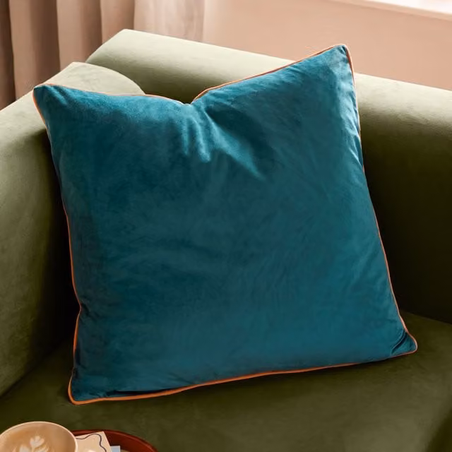 Furn Meridian Velvet Square Cushion in Petrol Blue, W/D/H: 45 x 45 x 45 cm