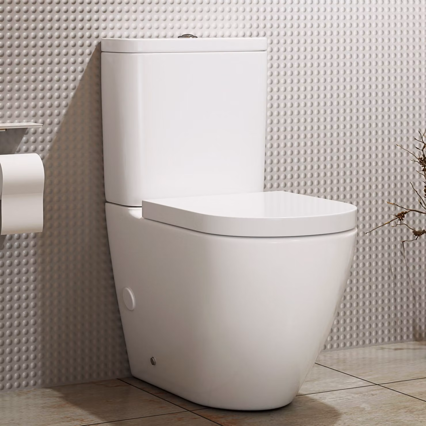 Royal Bathrooms Elva White Ceramic Close Coupled Rimless Washdown Toilet with Soft Close Seat