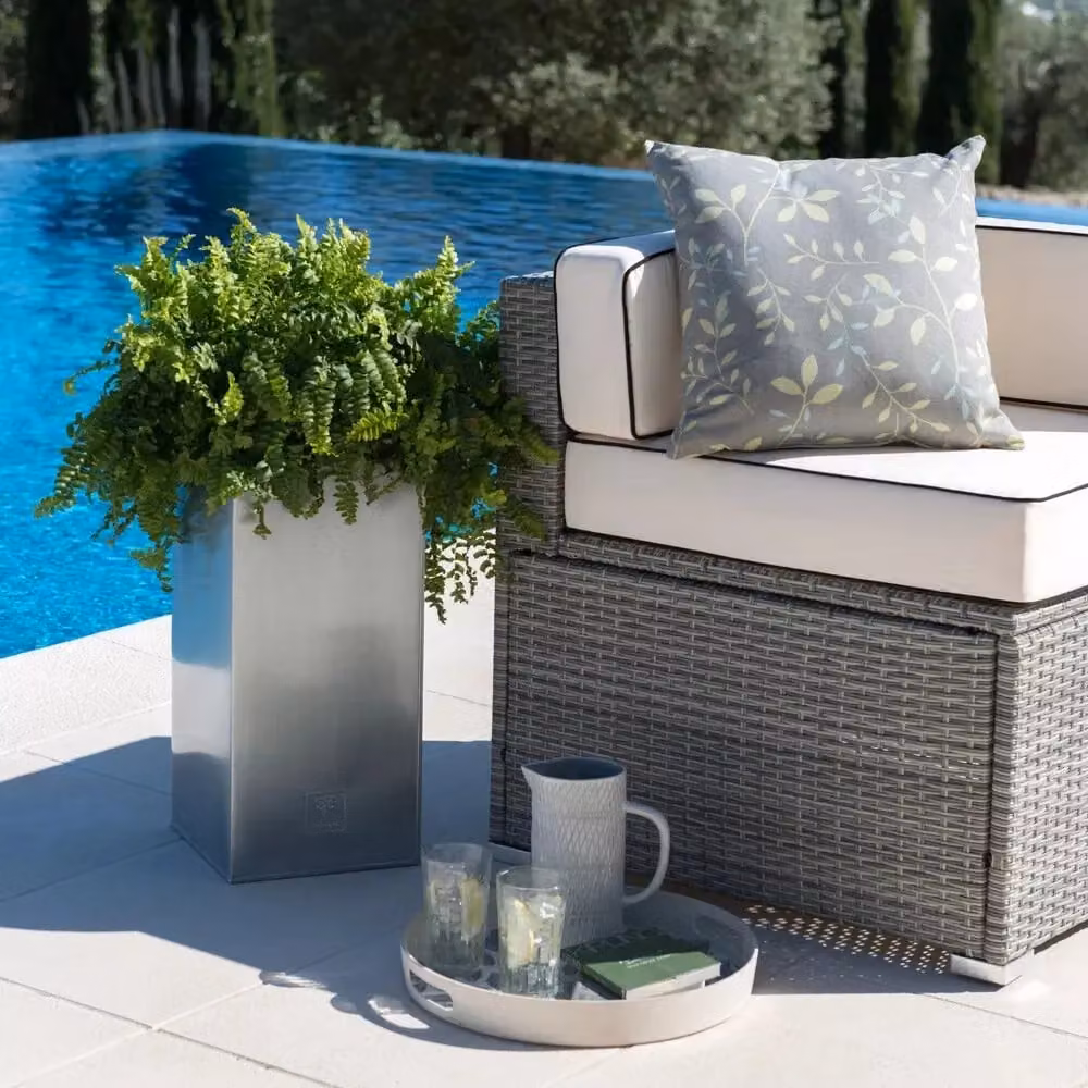 Primrose Silver Galvanised Steel Tall Rectangular Cube Planter – 4