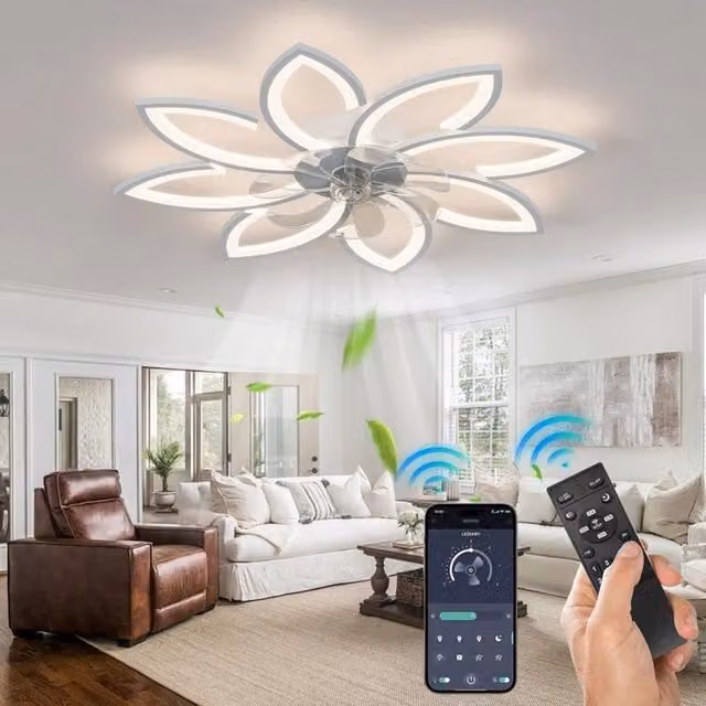 Garwarm 7-Blade Reversible Dimmable LED Ceiling Fan in White, 90 cm – 1