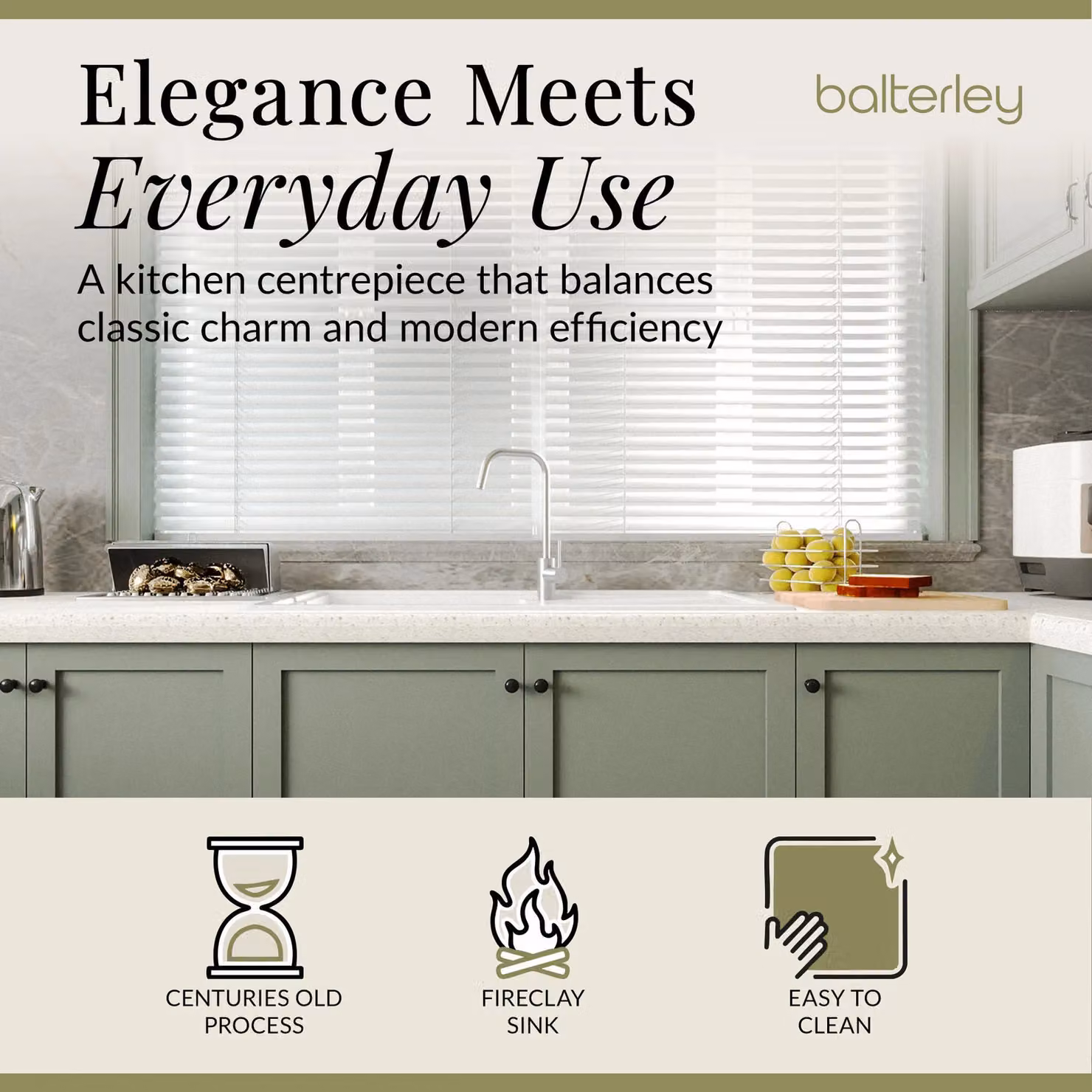 Balterley White Ceramic 1 Bowl Inset Countertop Kitchen Sink W: 101 cm, D: 52.5 cm – 1