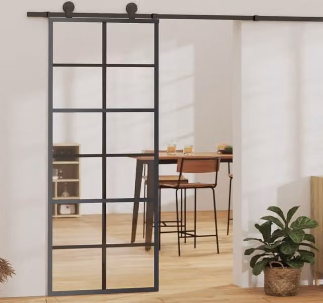 Berkfield Home Sliding Glass and Aluminium Door with Hardware Set, Black, W: 76 cm, H: 205 cm – 1