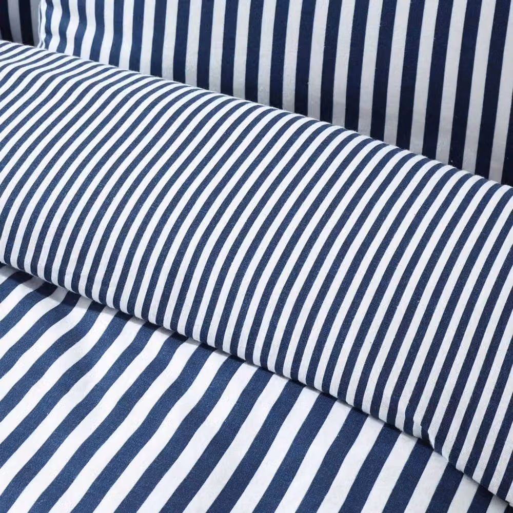 PAWNORA Navy Blue Striped Brushed Cotton Flannel Reversible Double Duvet Cover and Pillowcase Set, W/D/H: 200 x 220 cm – 3