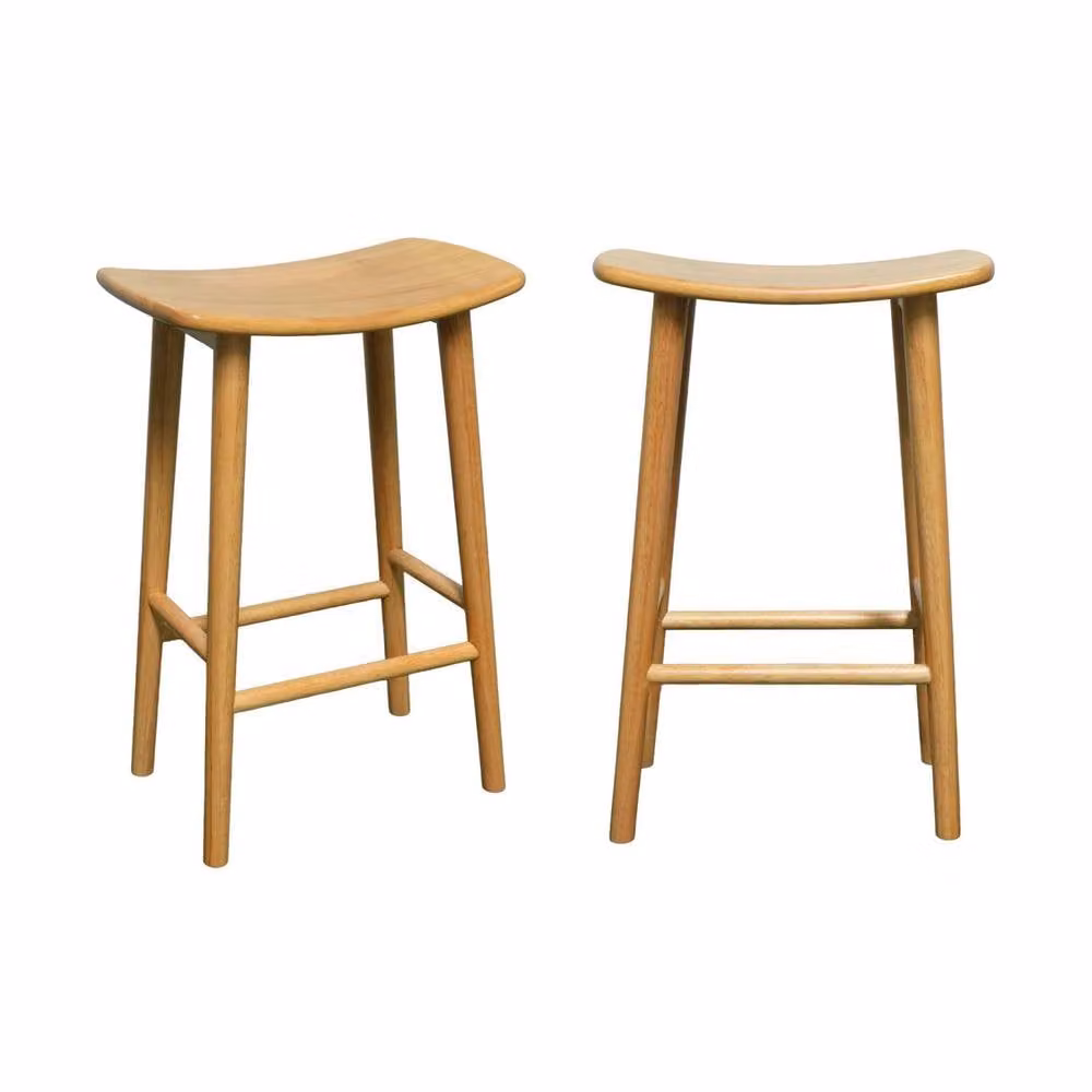 sweeek Set of 2 Vintage Retro Rubberwood Bar Stools in Brown – 2