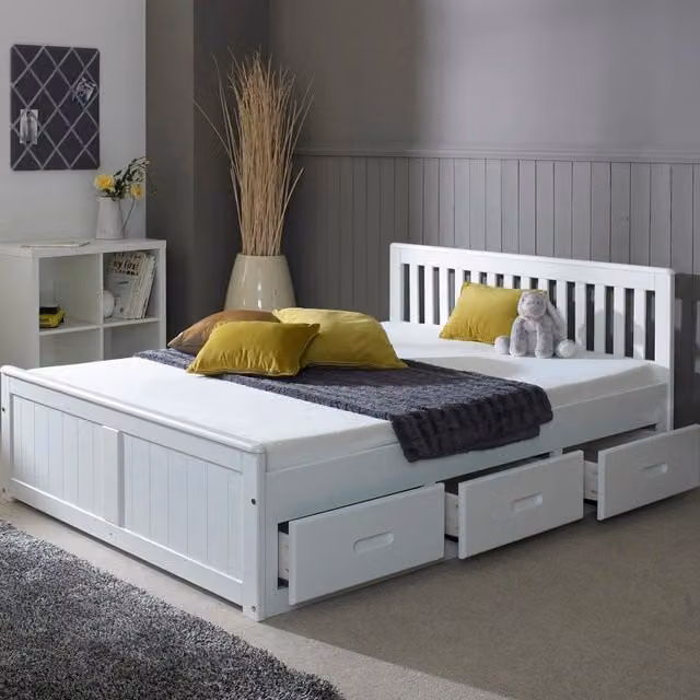 Mission Solid Wood Storage Bed with 6 Underbed Drawers in Satin White