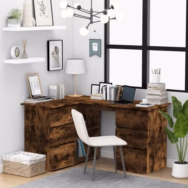 Berkfield Home Corner Desk in Smoked Oak Brown, W/D/H: 145 x 100 x 76 cm – 1