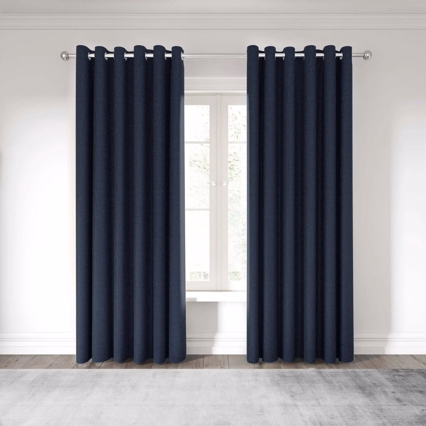 Nalu Kalo Lined Eyelet Curtains in Blue and Silver, Width: 167 cm, Height: 183 cm – 5