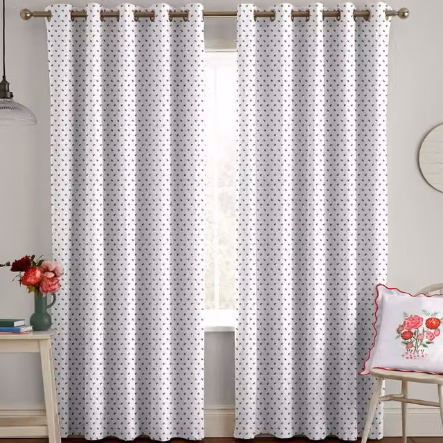Cath Kidston Rose Bud Made to Measure Blackout Eyelet Curtain in White Floral Cotton