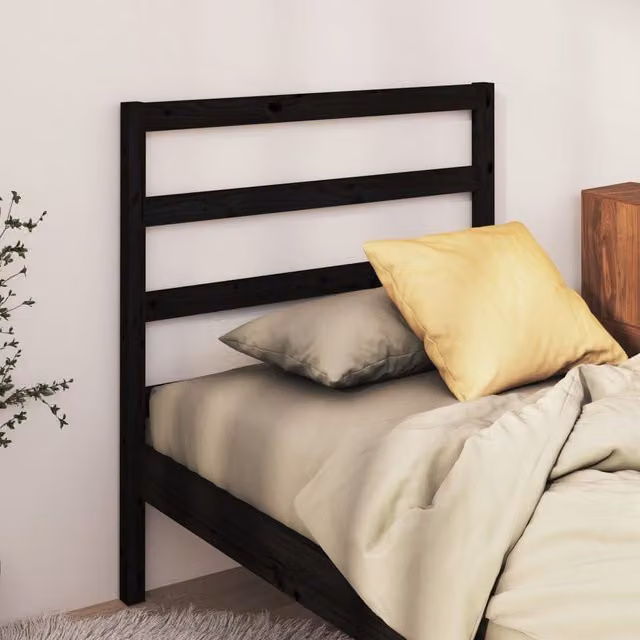 Berkfield Home Black Solid Pine Wood Bed Headboard, W/D/H: 95 x 4 x 100 cm