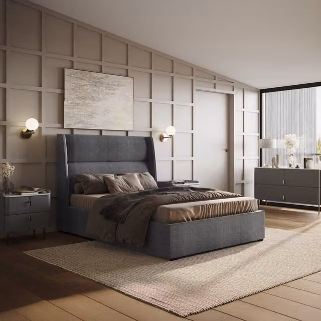 Flair Modern Upholstered Ottoman Bed in Grey, W/D/H: 140 x 200 cm