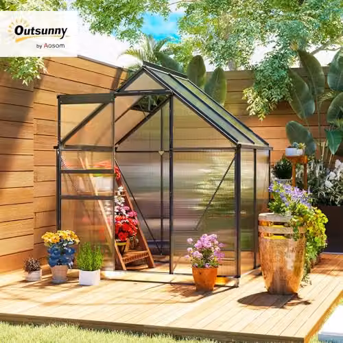 Outsunny Polycarbonate Walk-In Greenhouse with Sliding Door in Grey – 2