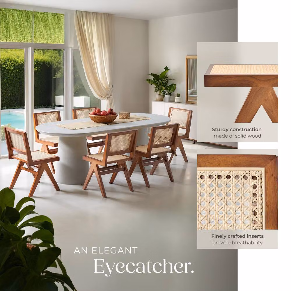tectake Lizzy Accent Chair Set of 6 in Dark Brown with Dark Oak Wood and Rattan Details – 3
