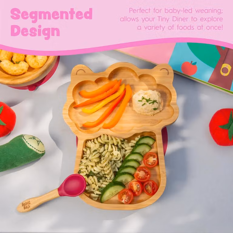 Tiny Dining Llama Bamboo Divided Non-Slip Suction Baby Weaning Plate in White