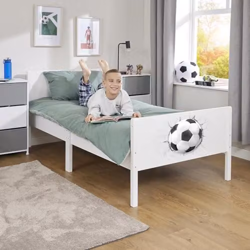 Liberty House Toys Kids Single White Football Bed, W/D/H: 199 x 90 x 80 cm – 1