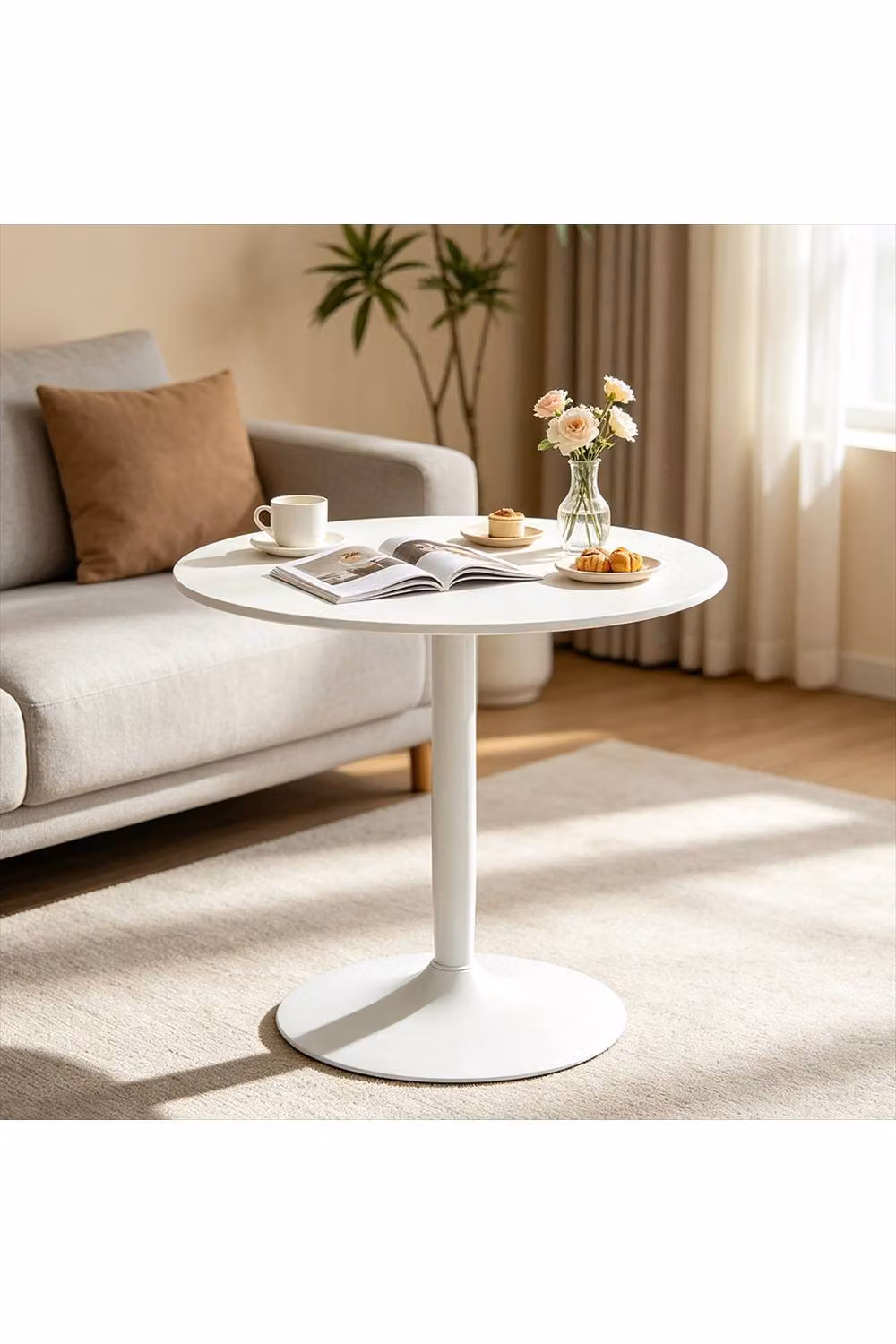 ERGOVEXA Minimalistic Round Dining Table, White, H 75 cm x Φ 70 cm – 2