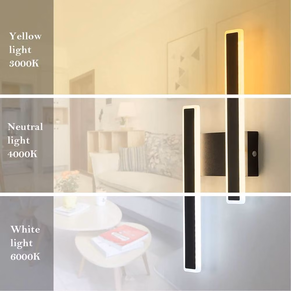 Pheashine Modern LED Rectangular Up and Down Wall Light in Black with Tri-Colour CCT (3000K/4500K/6500K) – 3