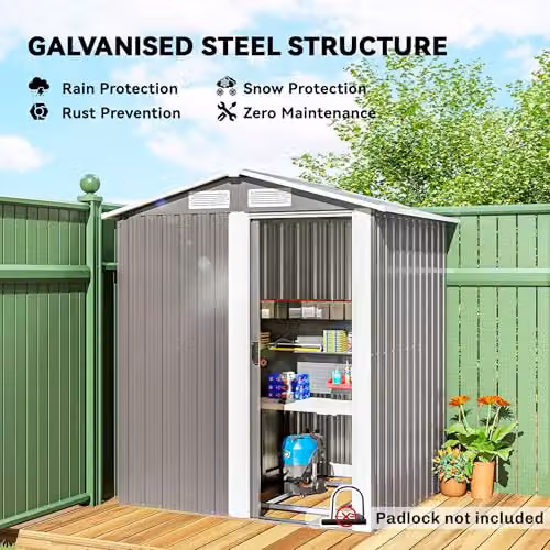 Outsunny Metal Garden Storage Shed with Sliding Door and Window in Grey, W/D/H: 152 x 132 x 188 cm – 3