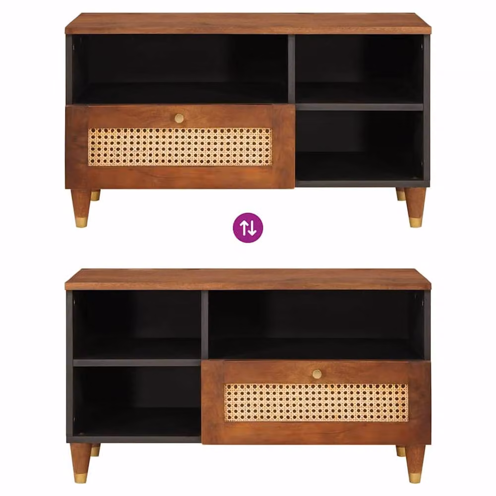 Berkfield Home Modern Brown Mango Wood and Cane Media Storage Cabinet – 6