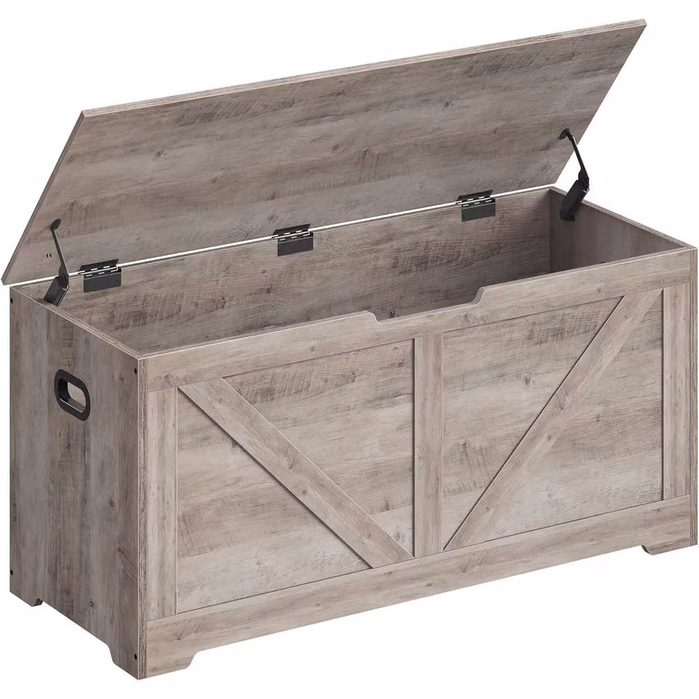 VASAGLE Large Farmhouse Storage Bench and Blanket Box with Soft-Close Lid in Fawn Brown and Beige – 3