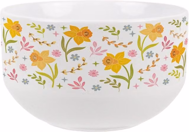 Purely Home Abstract Daffodils Floral Ceramic Cereal Bowl in Yellow and White