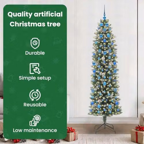 vidaXL Artificial Slim Cone Christmas Tree in Green and White, Height: 210 cm – 3