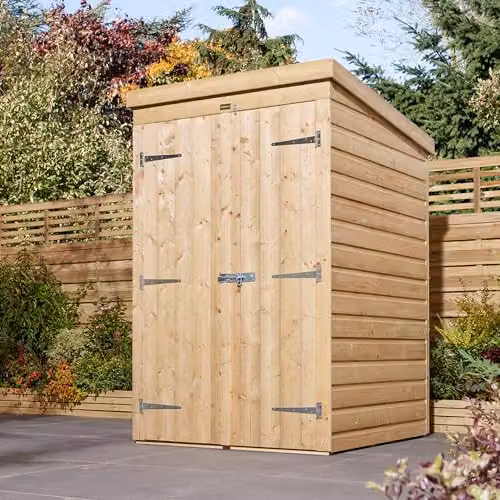 Rowlinson 4x4 Premier Shiplap Pent Shed with Double Doors in Brown