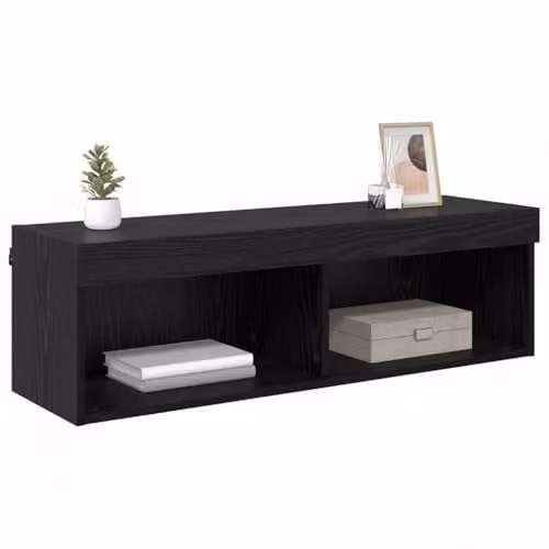 vidaXL Minimalist Wall Mounted TV Cabinet in Black MDF with Integrated Lighting and Internal Shelves, W/D/H: 100 x 30 x 30 cm – 1