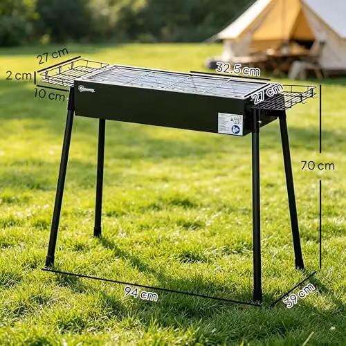 Outsunny Portable Charcoal Barbecue Grill with Seasoning Baskets and Hooks, Black – 7