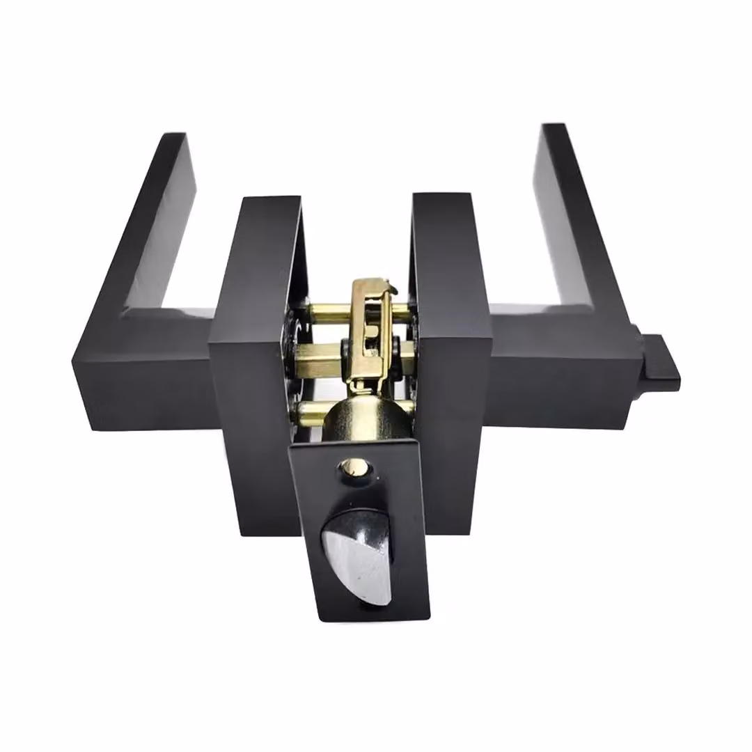 SPETLEK Black Aluminium Internal Door Lever Handle Set with Latch for Bathroom and Long Backplate – 3
