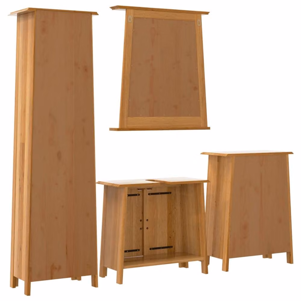 Berkfield Home Beautiful 4 Piece Solid Wood Pine Bathroom Furniture Set in Brown – 4